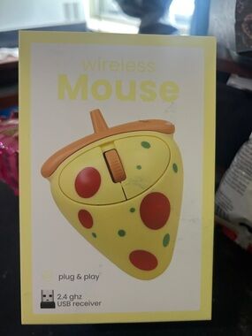 Yellow Pizza Slice Wireless Mouse with Red & Green Accents